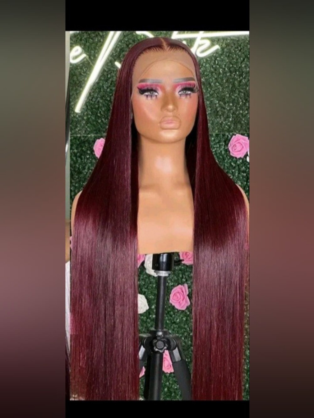 Sleek Burgundy Lace Front Straight Wig - Long Women's Hair